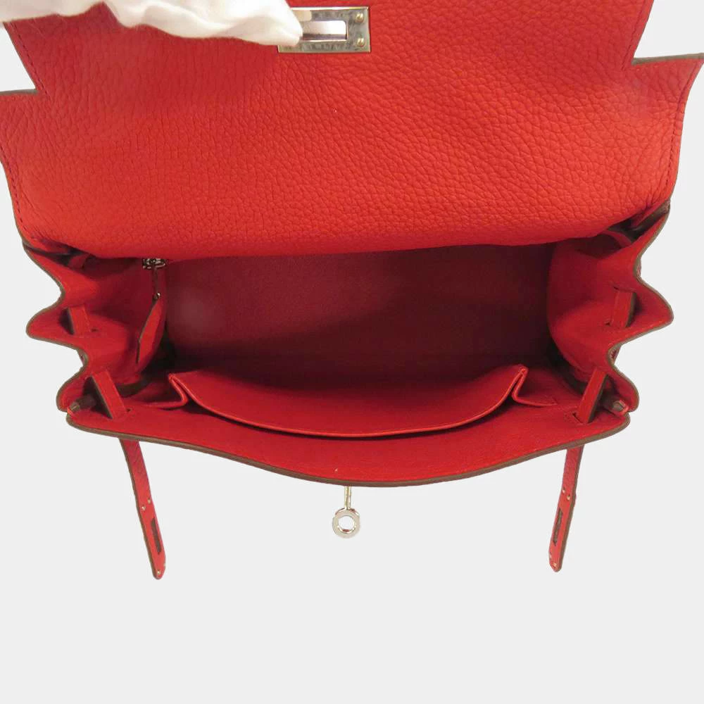 Hermes Red Togo Leather Palladium Hardware Kelly 25 Bag For Women 7 Hermes Red Togo Leather Palladium Hardware Kelly 25 Bag For Women - Image 5