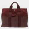 Hermes Fool Tote MM Half Leather Bag Handbag Canvas Bordeaux Red For Women 1 Hermes Fool Tote MM Half Leather Bag Handbag Canvas Bordeaux Red For Women -Deals Hermes Store luxury women hermes used handbags p671671 001