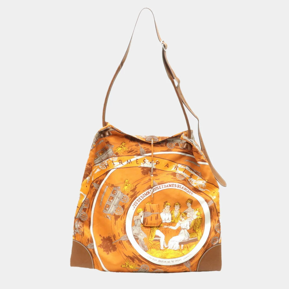 Hermes Silky City MM Omnibus And White Lady's Game Shoulder Bag Silk Leather Orange Brown For Women 3 Hermes Silky City MM Omnibus And White Lady's Game Shoulder Bag Silk Leather Orange Brown For Women