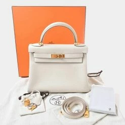 Hermes Togo Kelly 28 Handbag White For Women -Deals Hermes Store luxury women hermes used handbags p671689 005