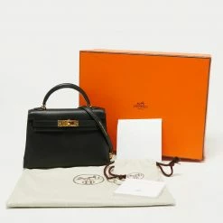 Hermes Hermès Noir Swift Leather Gold Finish Mini II Kelly Sellier Bag For Women -Deals Hermes Store luxury women hermes used handbags p671818 004