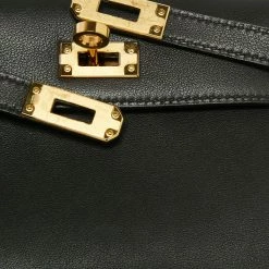 Hermes Hermès Noir Swift Leather Gold Finish Mini II Kelly Sellier Bag For Women -Deals Hermes Store luxury women hermes used handbags p671818 008