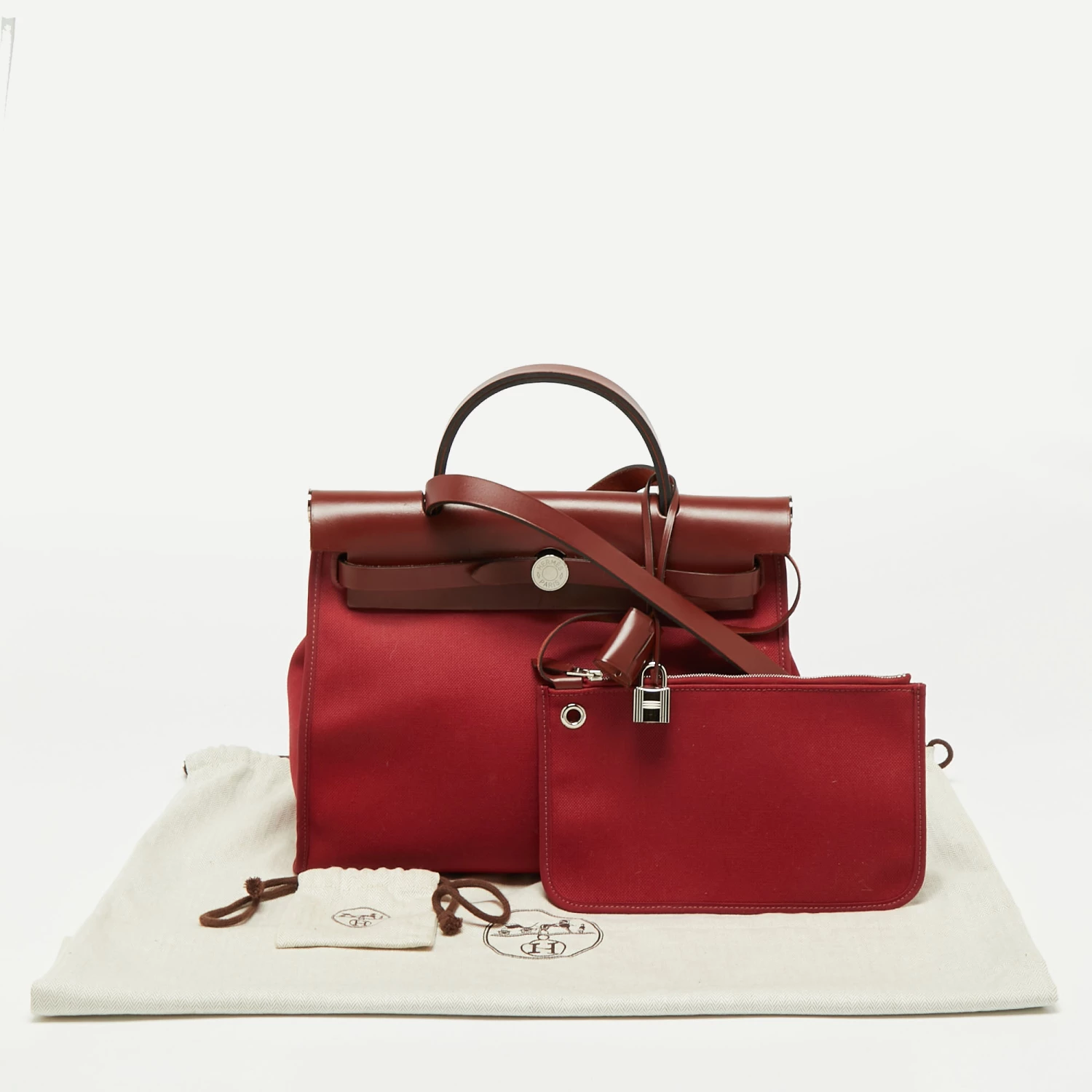 Hermes Hermès Rouge Grenat/Rouge H Canvas And Leather Herbag Zip 31 Bag For Women 14 Hermes Hermès Rouge Grenat/Rouge H Canvas And Leather Herbag Zip 31 Bag For Women - Image 12