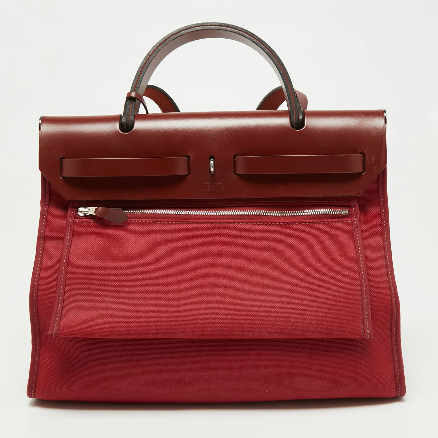 Hermes Hermès Rouge Grenat/Rouge H Canvas And Leather Herbag Zip 31 Bag For Women 6 Hermes Hermès Rouge Grenat/Rouge H Canvas And Leather Herbag Zip 31 Bag For Women - Image 4