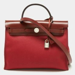 Hermes Hermès Rouge Grenat/Rouge H Canvas And Leather Herbag Zip 31 Bag For Women