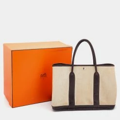 Hermes Beige/Brown Toile And Negonda Leather Garden Party 36 Bag For Women -Deals Hermes Store luxury women hermes used handbags p672420 004