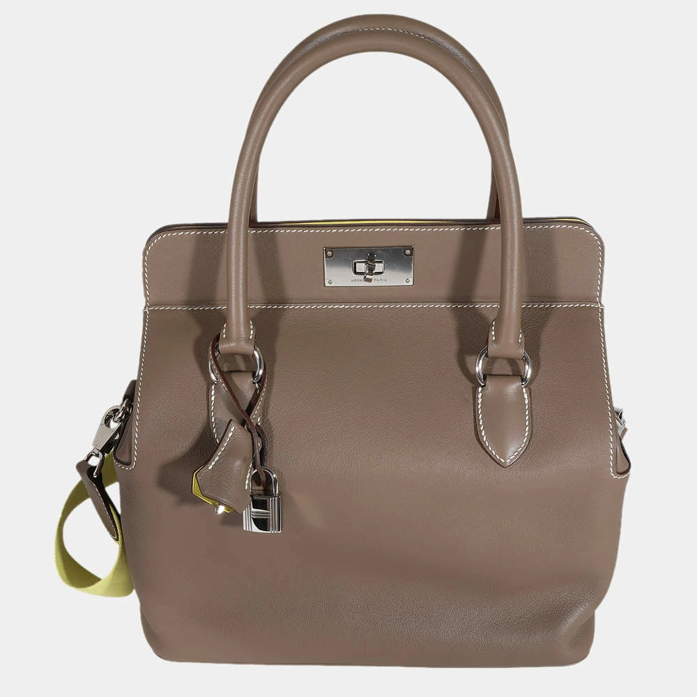 Hermes Etoupe Swift & Lime Toolbox 26 PHW For Women 3 Hermes Etoupe Swift & Lime Toolbox 26 PHW For Women