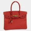 Hermes Red Epsom Leather Gold Hardware Birkin 30 Bag For Women