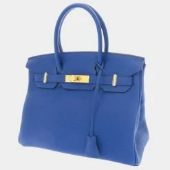 Hermes Blue Togo Leather Gold Hardware Birkin 30 Bag For Women