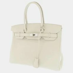 Hermes White Togo Leather Palladium Hardware Birkin 30 Bag For Women