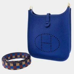 Hermes Blue Clemence Leather Evelyn TPM Bag For Women