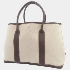 Hermes Natural Leather Toile Garden Party PM Bag For Women