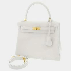 Hermes White Swift Leather Gold Hardware Kelly 25 Sellier Bag For Women