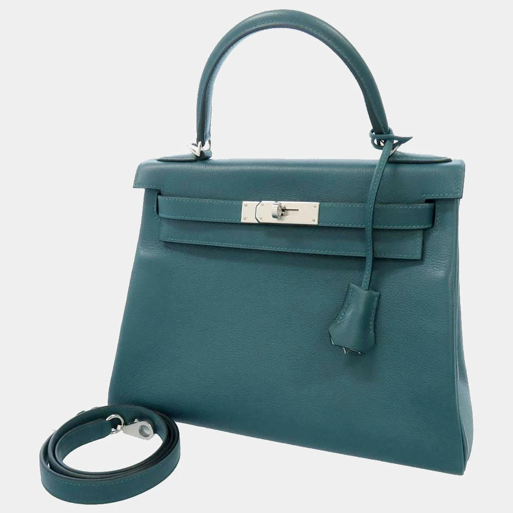 Hermes Blue Verso Evercolor Leather Palladium Hardware Kelly 28 Bag For Women 3 Hermes Blue Verso Evercolor Leather Palladium Hardware Kelly 28 Bag For Women
