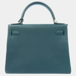 Hermes Blue Verso Evercolor Leather Palladium Hardware Kelly 28 Bag For Women 15 Hermes Blue Verso Evercolor Leather Palladium Hardware Kelly 28 Bag For Women -Deals Hermes Store luxury women hermes used handbags p674522 003