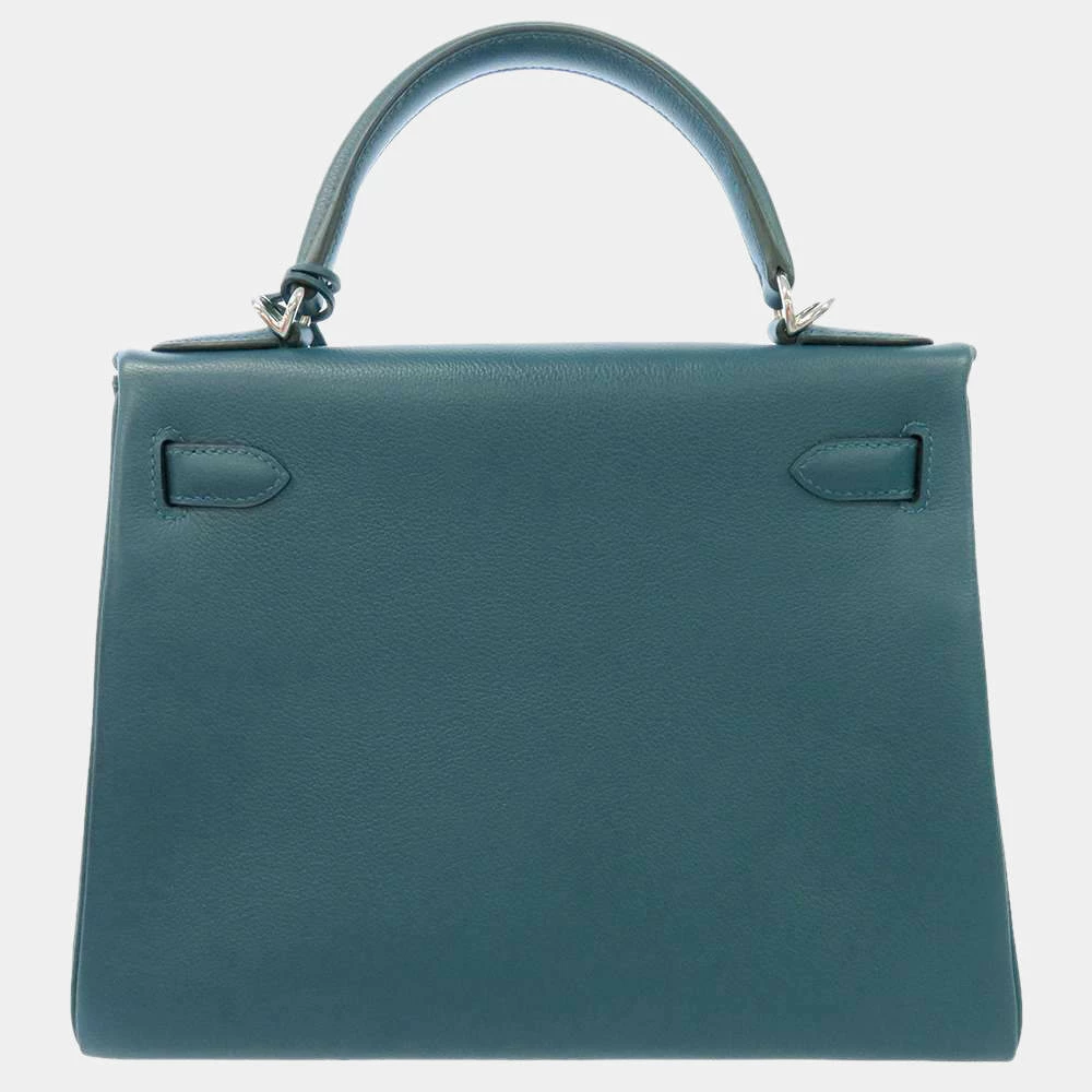 Hermes Blue Verso Evercolor Leather Palladium Hardware Kelly 28 Bag For Women 5 Hermes Blue Verso Evercolor Leather Palladium Hardware Kelly 28 Bag For Women - Image 3