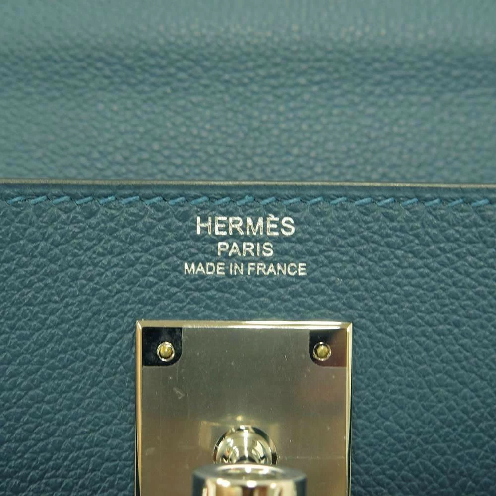 Hermes Blue Verso Evercolor Leather Palladium Hardware Kelly 28 Bag For Women 8 Hermes Blue Verso Evercolor Leather Palladium Hardware Kelly 28 Bag For Women - Image 6