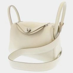 Hermes White Clemence Leather Mini Lindy Bag For Women