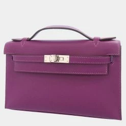 Hermes Purple Swift Leather Kelly Pochette Bag For Women