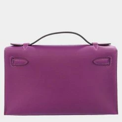 Hermes Purple Swift Leather Kelly Pochette Bag For Women -Deals Hermes Store luxury women hermes used handbags p674542 003
