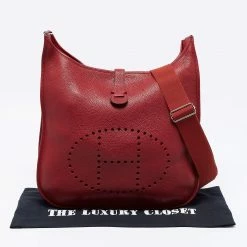 Hermes Rouge Garance Togo Leather Evelyne III TGM Bag For Women -Deals Hermes Store luxury women hermes used handbags p674782 006