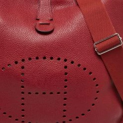 Hermes Rouge Garance Togo Leather Evelyne III TGM Bag For Women -Deals Hermes Store luxury women hermes used handbags p674782 007