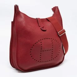 Hermes Rouge Garance Togo Leather Evelyne III TGM Bag For Women -Deals Hermes Store luxury women hermes used handbags p674782 008