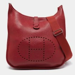 Hermes Rouge Garance Togo Leather Evelyne III TGM Bag For Women