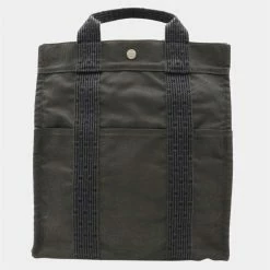 Hermes Aleline Sack Ad MM Rucksack Backpack Shoulder Bag Canvas Gray For Women