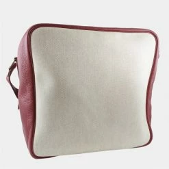 Hermes Victoria Women's Toile H,Taurillon Clemence Leather Shoulder Bag Natural,Red Color For Women -Deals Hermes Store luxury women hermes used handbags p674841 005