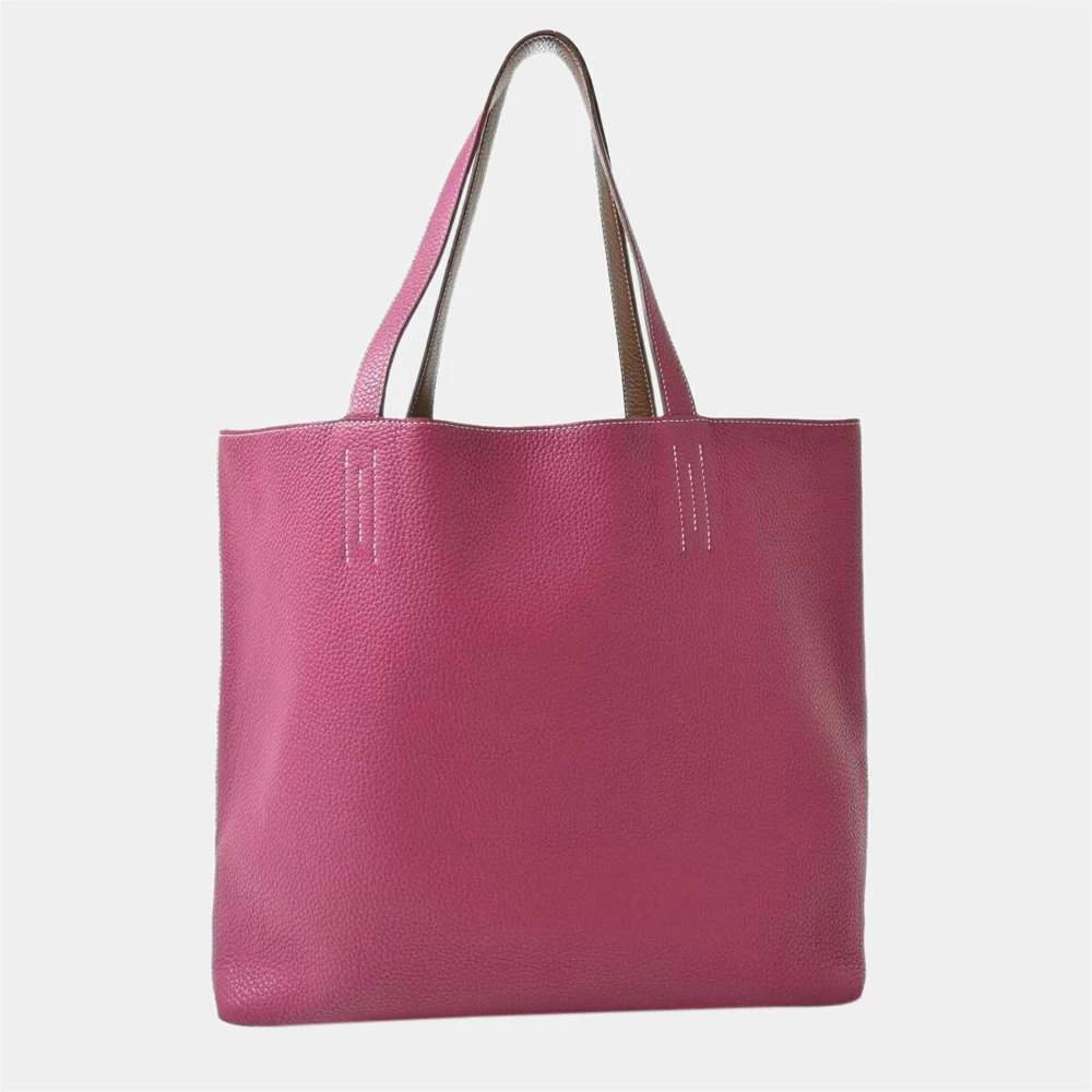 Hermes Taurillon Clemence Duble Sense 36 Reversible Tote Bag Purple / Brown For Women 4 Hermes Taurillon Clemence Duble Sense 36 Reversible Tote Bag Purple / Brown For Women - Image 2