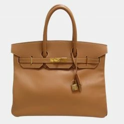 Hermes Brown Courchevel Leather Gold Hardware Birkin 35 Bag For Women