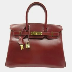 Hermes Red Box Calf Leather Gold Hardware Birkin 30 Bag For Women