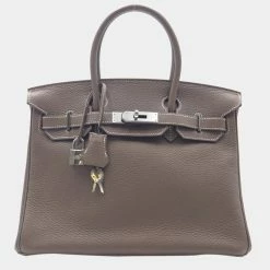 Hermes Brown Epsom Leather Palladium Hardware Birkin 30 Bag For Women