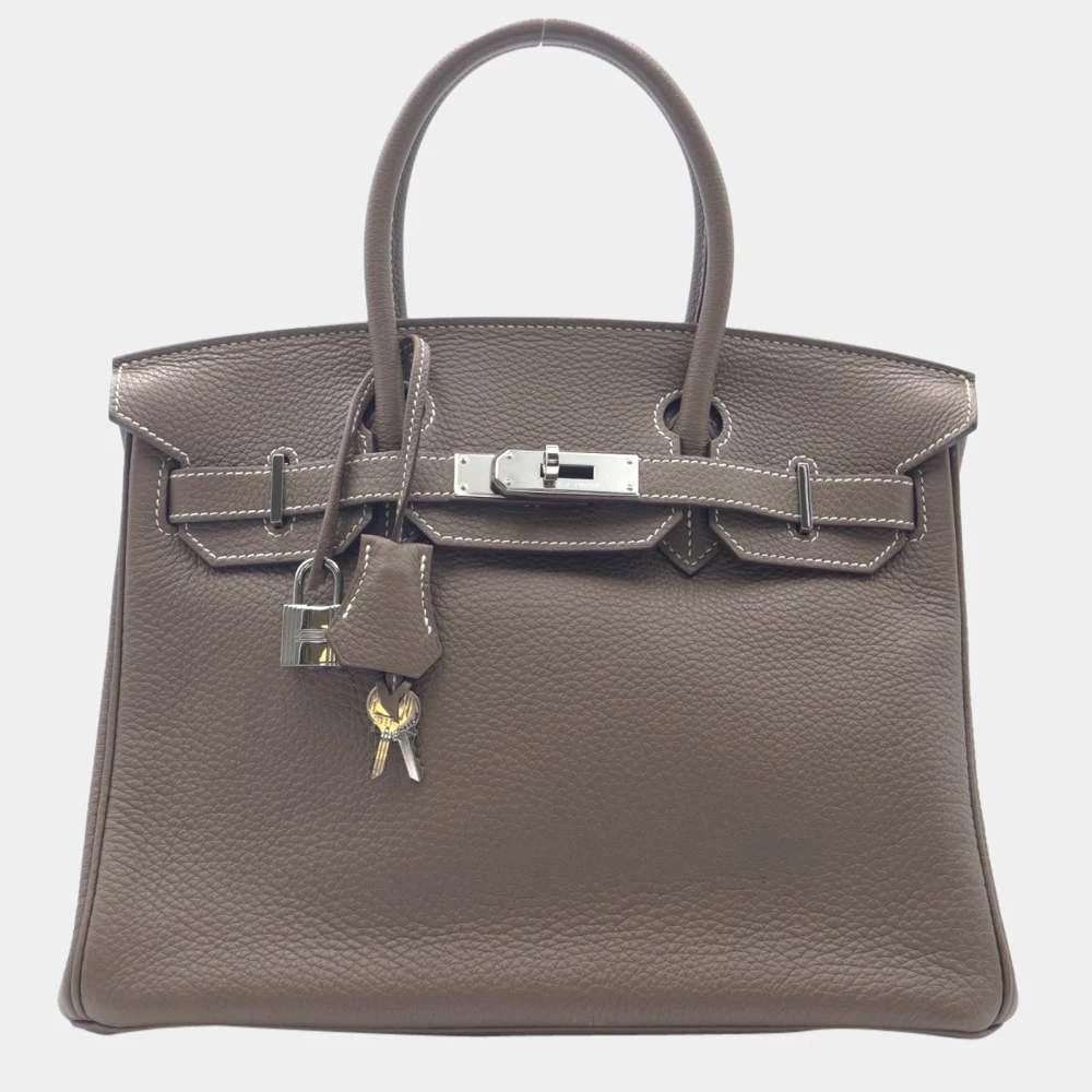 Hermes Brown Epsom Leather Palladium Hardware Birkin 30 Bag For Women 3 Hermes Brown Epsom Leather Palladium Hardware Birkin 30 Bag For Women