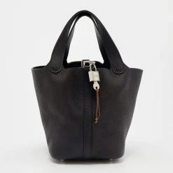 Hermes Black Clemence Leather Picotin Lock 18 Bag For Women