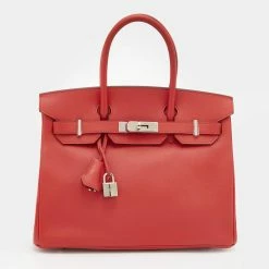 Hermes Hermès Geranium Epsom Leather Palladium Finish Birkin 30 Bag For Women