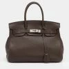 Hermes Chocolat Taurillon Clemence Leather Palladium Finish Birkin 30 Bag For Women -Deals Hermes Store luxury women hermes used handbags p677241 020