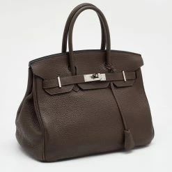 Hermes Chocolat Taurillon Clemence Leather Palladium Finish Birkin 30 Bag For Women -Deals Hermes Store luxury women hermes used handbags p677241 022
