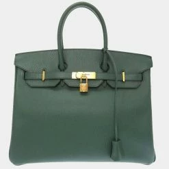 Hermes Birkin 35 Ardenne Veil â¡ A Engraved Handbag Bag Green 0011 HERMES Men's For Women