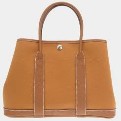 Hermes Garden TPM Toile Officier Gold Z Engraved Handbag Bag Brown 0078 HERMES For Women -Deals Hermes Store luxury women hermes used handbags p677322 001