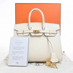 Hermes Vaux Epson Birkin 25 Serie Handbag Ivory For Women -Deals Hermes Store luxury women hermes used handbags p677334 006