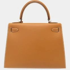 Hermes Kelly 28 Outer Stitch Vaux Chamonix Natural â¡ J Engraved Handbag Bag Brown 0022 HERMES For Women -Deals Hermes Store luxury women hermes used handbags p677335 003