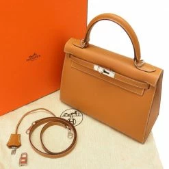 Hermes Kelly 28 Outer Stitch Vaux Chamonix Natural â¡ J Engraved Handbag Bag Brown 0022 HERMES For Women -Deals Hermes Store luxury women hermes used handbags p677335 009