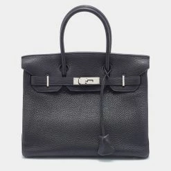 Hermes Black Togo Leather Palladium Finished Birkin 30 Bag For Women