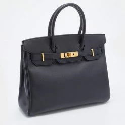 Hermes Black Epsom Leather Gold Finished Birkin 30 Bag For Women -Deals Hermes Store luxury women hermes used handbags p677480 002