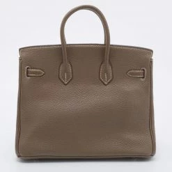 Hermes Hermès Etoupe Togo Leather Palladium Finished Birkin 25 Bag For Women -Deals Hermes Store luxury women hermes used handbags p677485 019