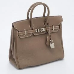 Hermes Hermès Etoupe Togo Leather Palladium Finished Birkin 25 Bag For Women -Deals Hermes Store luxury women hermes used handbags p677485 021