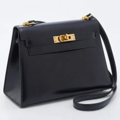 Hermes Black Box Calf Leather Mini Kelly Sellier Shoulder Bag For Women -Deals Hermes Store luxury women hermes used handbags p677487 008