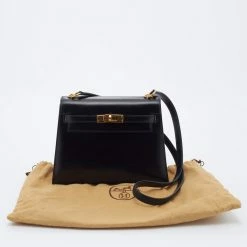 Hermes Black Box Calf Leather Mini Kelly Sellier Shoulder Bag For Women -Deals Hermes Store luxury women hermes used handbags p677487 010
